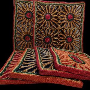 Set of 6 vintage braided straw trivets